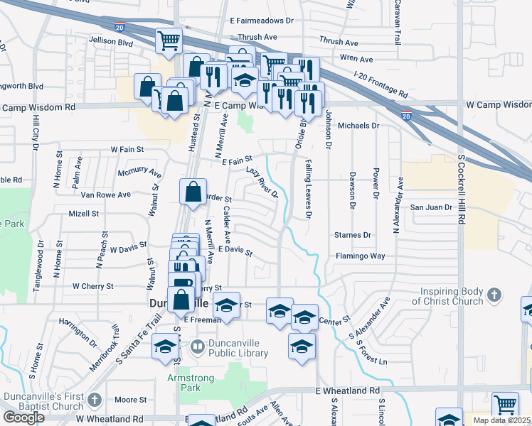 map of restaurants, bars, coffee shops, grocery stores, and more near 346 Carder Street in Duncanville