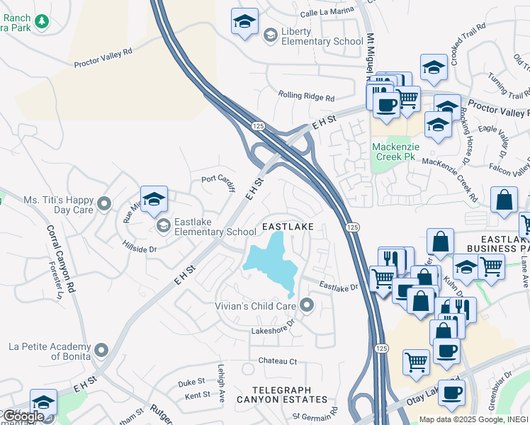 map of restaurants, bars, coffee shops, grocery stores, and more near 2101 Stonecreek Place in Chula Vista