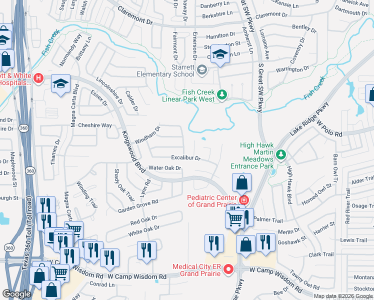 map of restaurants, bars, coffee shops, grocery stores, and more near 4848 New Forest Dr in Grand Prairie