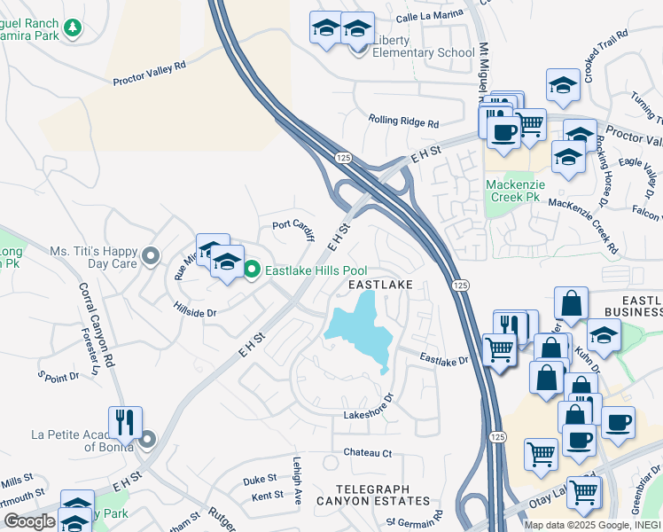 map of restaurants, bars, coffee shops, grocery stores, and more near 2057 Clearwater Place in Chula Vista