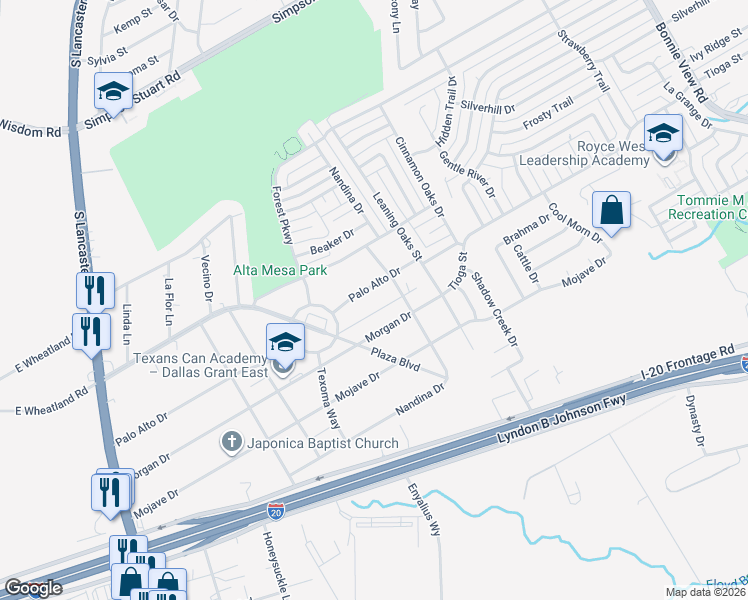 map of restaurants, bars, coffee shops, grocery stores, and more near 3146 Palo Alto Drive in Dallas