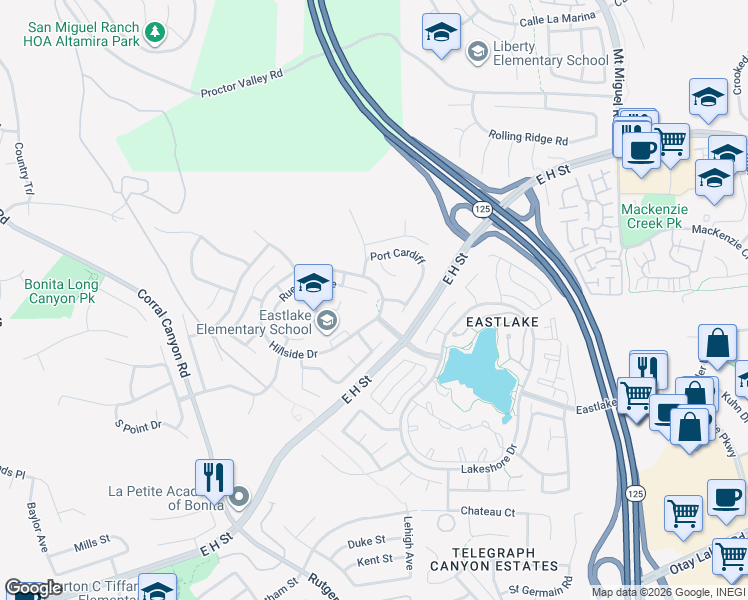 map of restaurants, bars, coffee shops, grocery stores, and more near 1988 Rue Michelle in Chula Vista