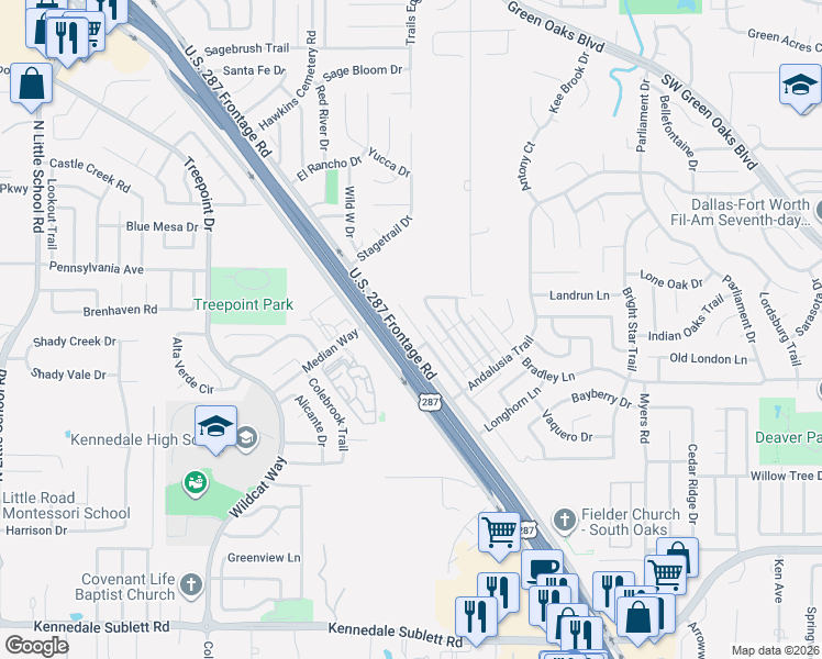 map of restaurants, bars, coffee shops, grocery stores, and more near 5520 Homestead Road in Arlington