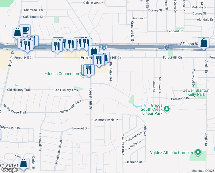 map of restaurants, bars, coffee shops, grocery stores, and more near 3512 Carriage Hill Drive in Forest Hill