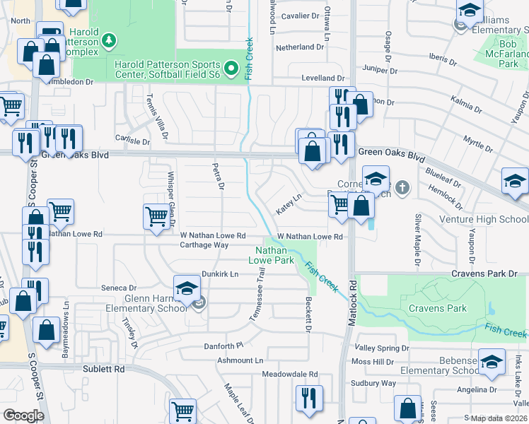 map of restaurants, bars, coffee shops, grocery stores, and more near 5502 Rolling Green Road in Arlington