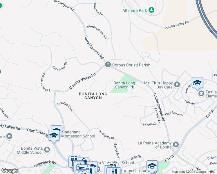 map of restaurants, bars, coffee shops, grocery stores, and more near 1643 Oak View Terrace in Bonita