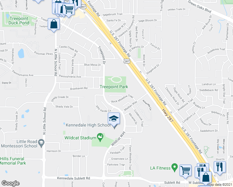 map of restaurants, bars, coffee shops, grocery stores, and more near 5915 Stone Meadow Court in Arlington
