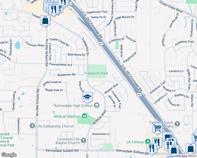 map of restaurants, bars, coffee shops, grocery stores, and more near 5915 Stone Meadow Court in Arlington