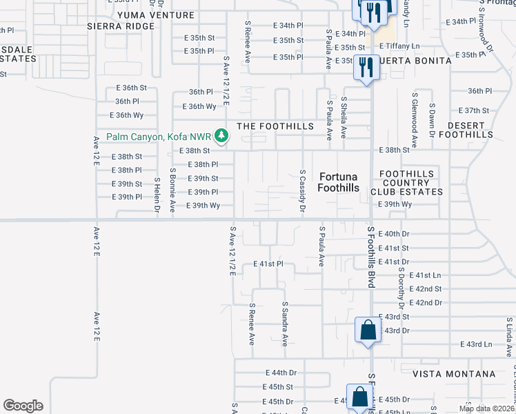 map of restaurants, bars, coffee shops, grocery stores, and more near 11864 South Sandra Avenue in Yuma