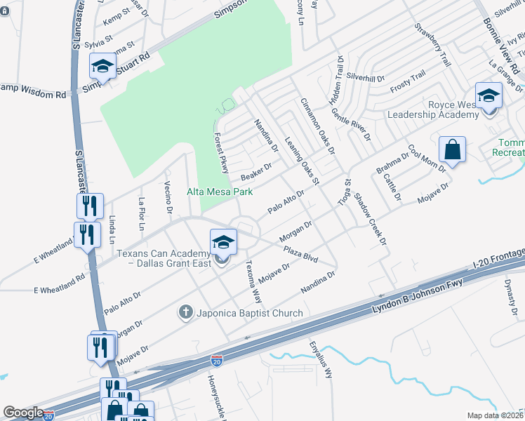 map of restaurants, bars, coffee shops, grocery stores, and more near 3115 Palo Alto Drive in Dallas