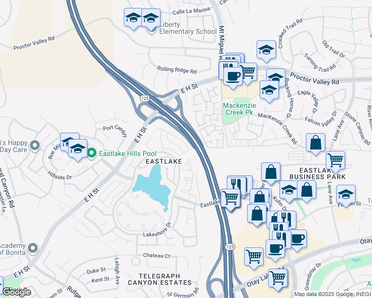 map of restaurants, bars, coffee shops, grocery stores, and more near 2180 Hamden Drive in Chula Vista