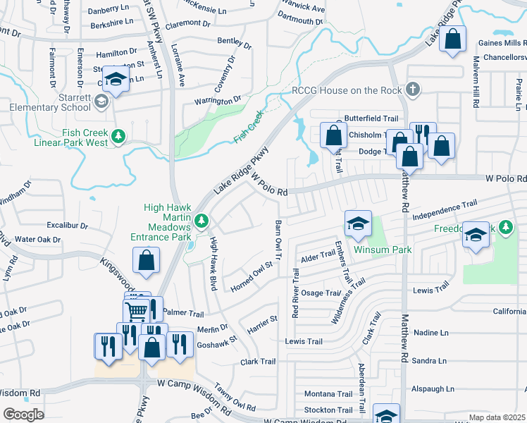 map of restaurants, bars, coffee shops, grocery stores, and more near 4720 Carcara Court in Grand Prairie
