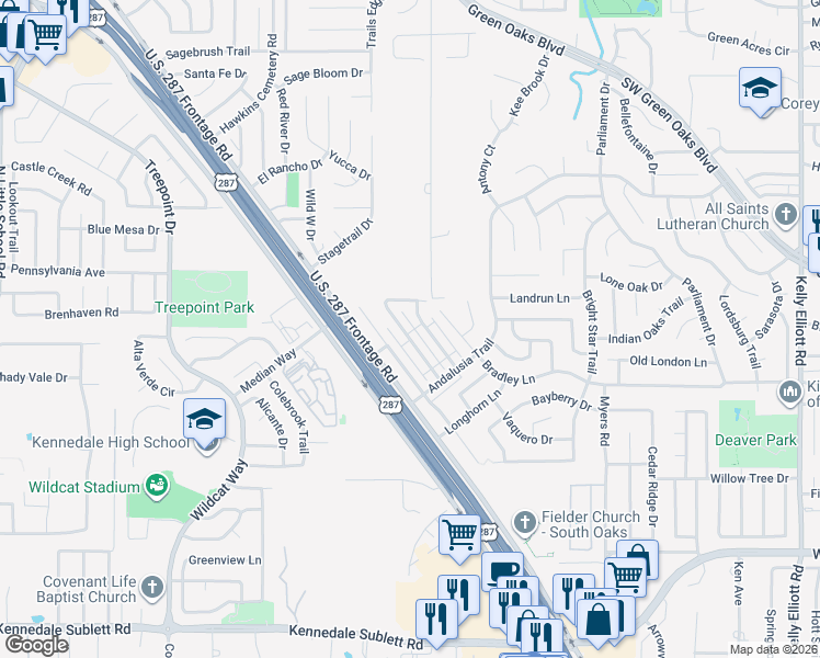 map of restaurants, bars, coffee shops, grocery stores, and more near 5523 Chimney Rock Drive in Arlington
