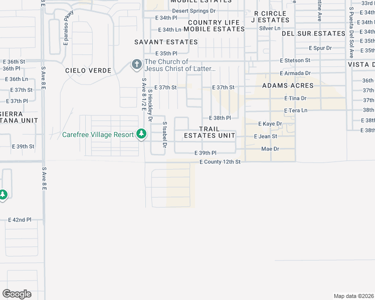 map of restaurants, bars, coffee shops, grocery stores, and more near 8716 East 39th Place in Yuma