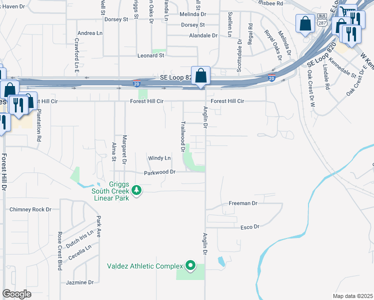 map of restaurants, bars, coffee shops, grocery stores, and more near 6737 Trailwood Drive in Forest Hill