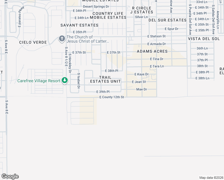 map of restaurants, bars, coffee shops, grocery stores, and more near 8908 East 39th Place in Yuma