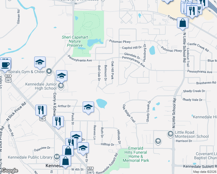 map of restaurants, bars, coffee shops, grocery stores, and more near 600 Oak Leaf Dr in Kennedale
