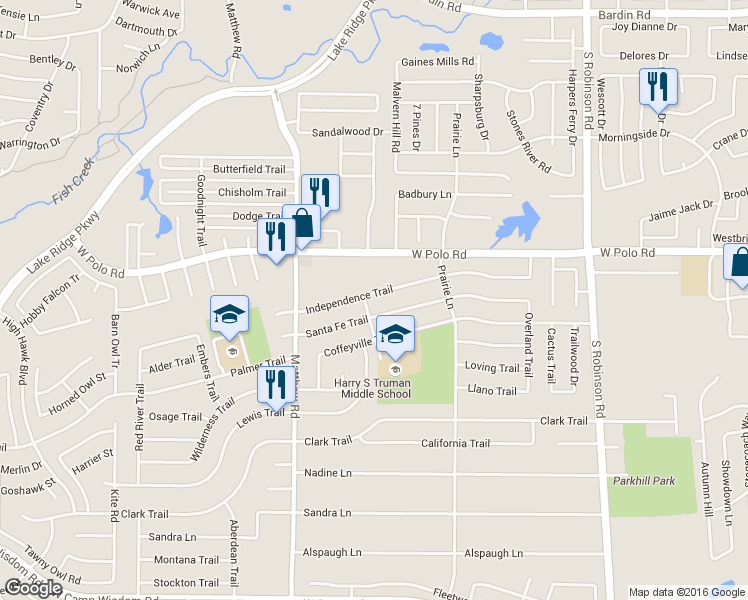 map of restaurants, bars, coffee shops, grocery stores, and more near 1529 Independence Trail in Grand Prairie