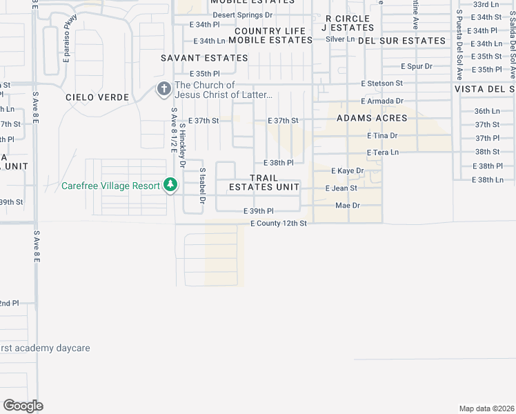 map of restaurants, bars, coffee shops, grocery stores, and more near 8834 E 39th Pl in Yuma