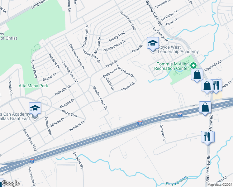 map of restaurants, bars, coffee shops, grocery stores, and more near 3502 Mojave Drive in Dallas