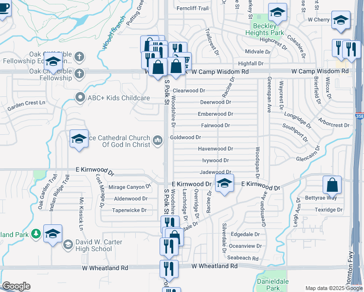 map of restaurants, bars, coffee shops, grocery stores, and more near 935 Havenwood Drive in Dallas