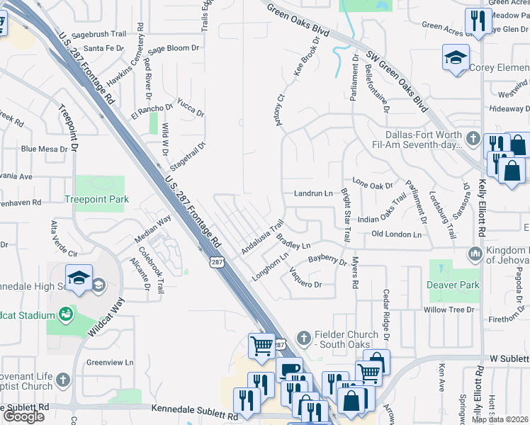 map of restaurants, bars, coffee shops, grocery stores, and more near 5517 Bradley Court in Arlington