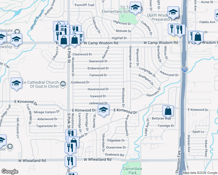 map of restaurants, bars, coffee shops, grocery stores, and more near 755 Havenwood Drive in Dallas