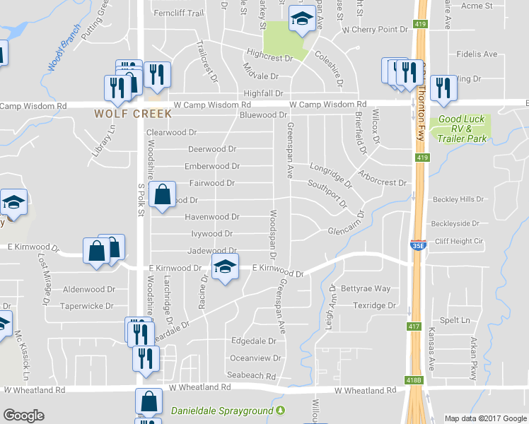 map of restaurants, bars, coffee shops, grocery stores, and more near 715 Havenwood Drive in Dallas