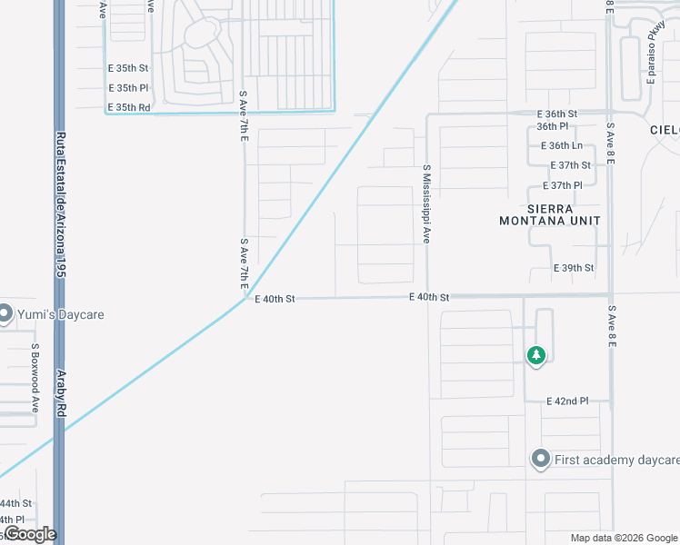 map of restaurants, bars, coffee shops, grocery stores, and more near East 40th Street in Yuma