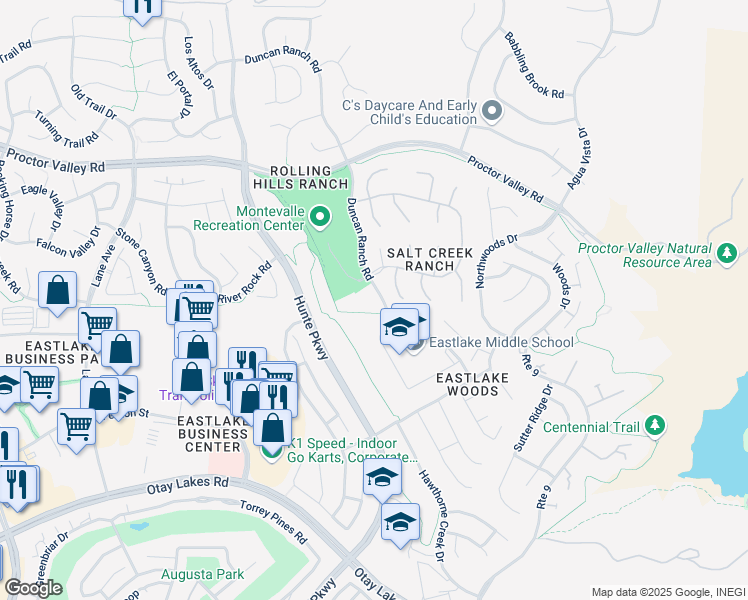 map of restaurants, bars, coffee shops, grocery stores, and more near 848 Shadow Ridge Place in Chula Vista