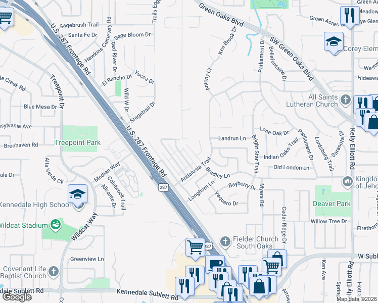 map of restaurants, bars, coffee shops, grocery stores, and more near 5306 Bradley Lane in Arlington