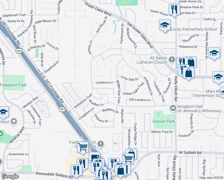 map of restaurants, bars, coffee shops, grocery stores, and more near 4902 Saddleback Road in Arlington