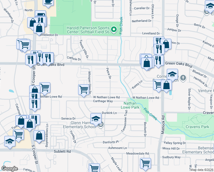 map of restaurants, bars, coffee shops, grocery stores, and more near 943 Grasswood Ct in Arlington