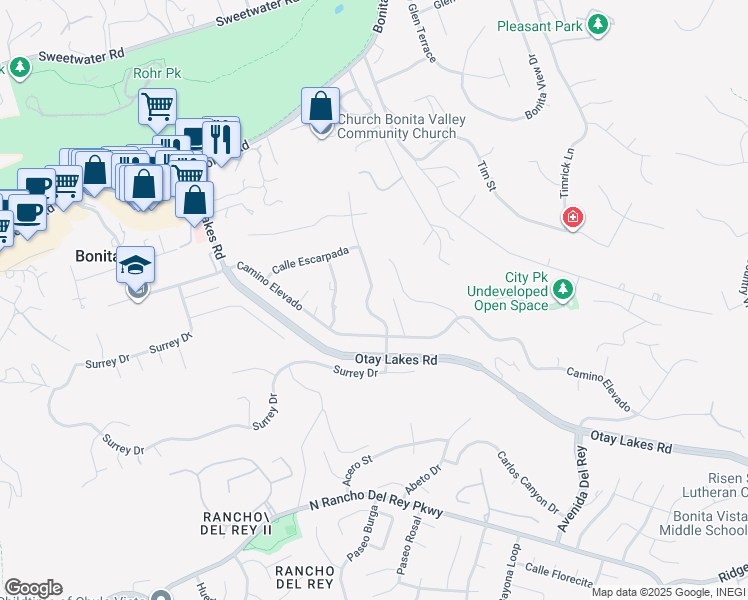 map of restaurants, bars, coffee shops, grocery stores, and more near 305 Camino Del Cerro Grande in Bonita