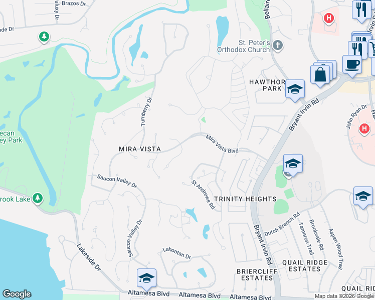 map of restaurants, bars, coffee shops, grocery stores, and more near 6605 Sahalee Drive in Fort Worth