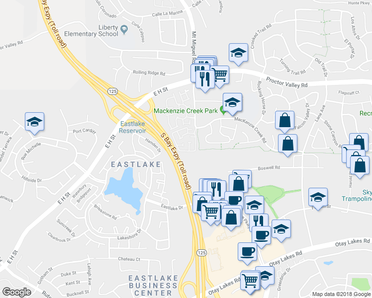 map of restaurants, bars, coffee shops, grocery stores, and more near 2300 Boswell Court in Chula Vista