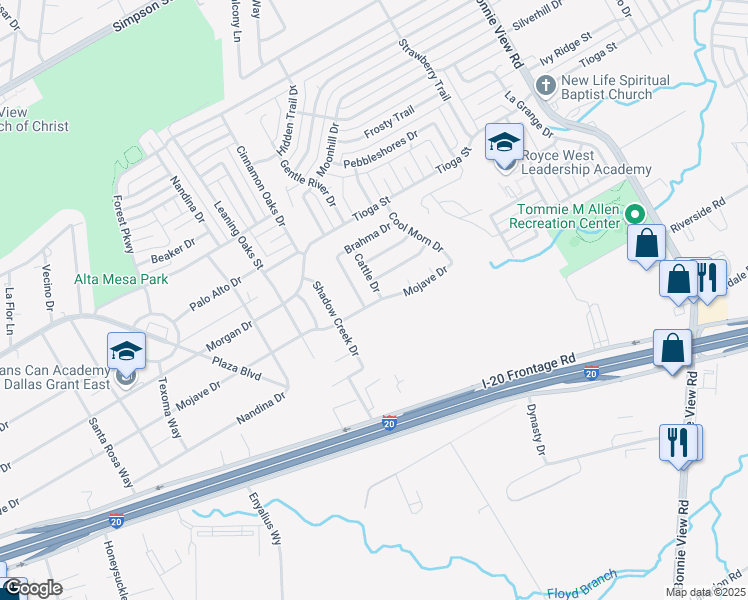 map of restaurants, bars, coffee shops, grocery stores, and more near 3502 Mojave Drive in Dallas