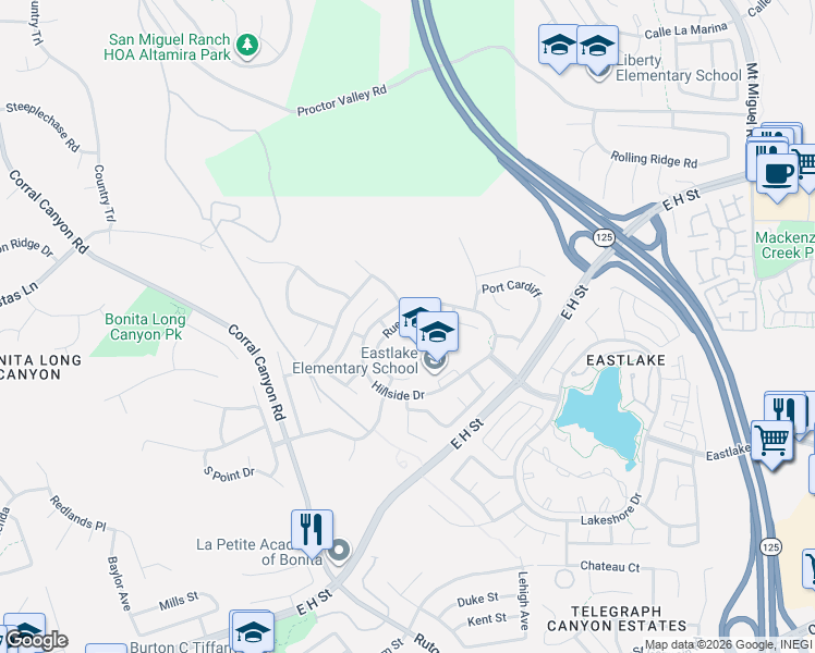 map of restaurants, bars, coffee shops, grocery stores, and more near 1950 Rue Michelle in Chula Vista
