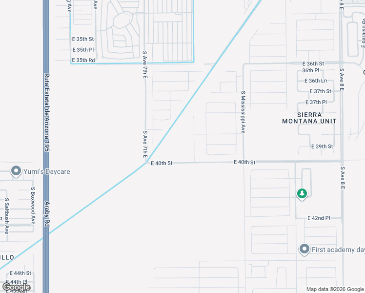 map of restaurants, bars, coffee shops, grocery stores, and more near East 40th Street in Yuma
