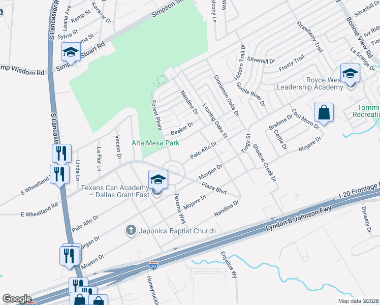 map of restaurants, bars, coffee shops, grocery stores, and more near 3115 Palo Alto Drive in Dallas