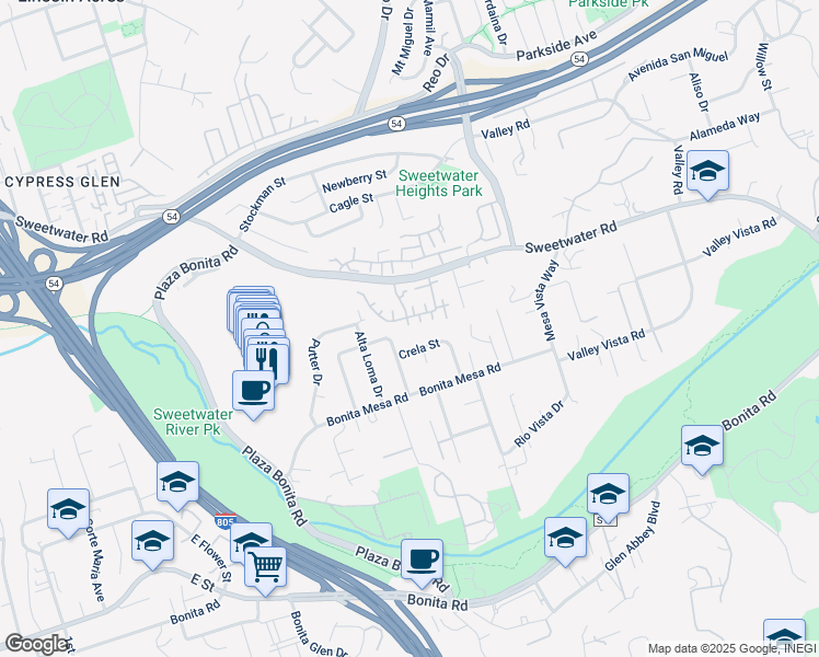 map of restaurants, bars, coffee shops, grocery stores, and more near 4201 Paseo De Paz in National City