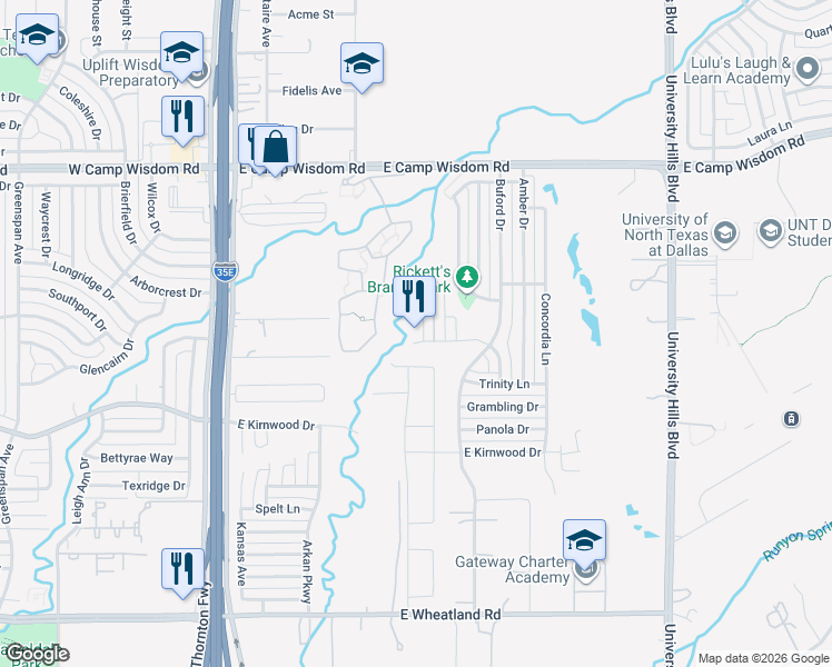 map of restaurants, bars, coffee shops, grocery stores, and more near 7502 Wesleyan Drive in Dallas