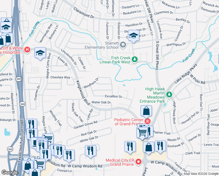 map of restaurants, bars, coffee shops, grocery stores, and more near 4848 New Forest Drive in Grand Prairie