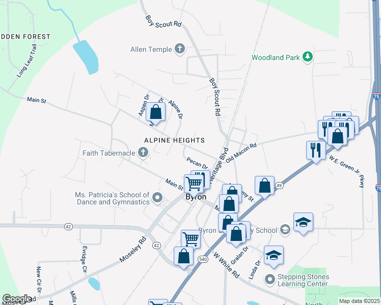 map of restaurants, bars, coffee shops, grocery stores, and more near 111 Howard Street in Byron