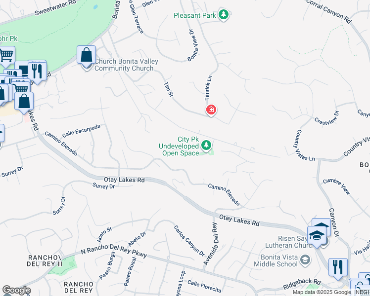 map of restaurants, bars, coffee shops, grocery stores, and more near 1225 Fallbrook Court in Bonita