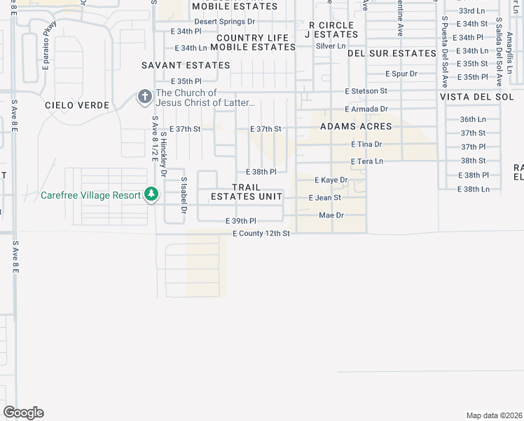map of restaurants, bars, coffee shops, grocery stores, and more near 8908 East 39th Place in Yuma