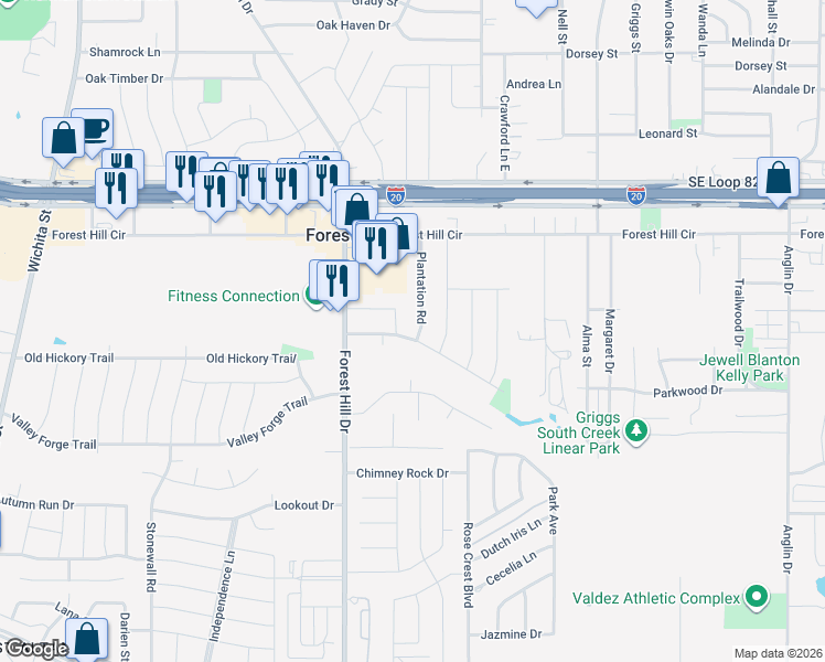 map of restaurants, bars, coffee shops, grocery stores, and more near 3512 Carriage Hill Drive in Forest Hill