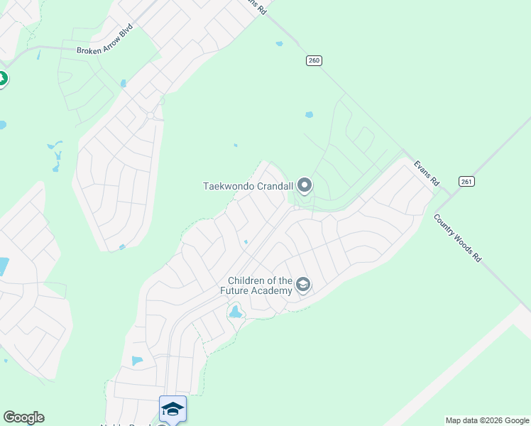 map of restaurants, bars, coffee shops, grocery stores, and more near 9354-11998 Evans Road in Crandall
