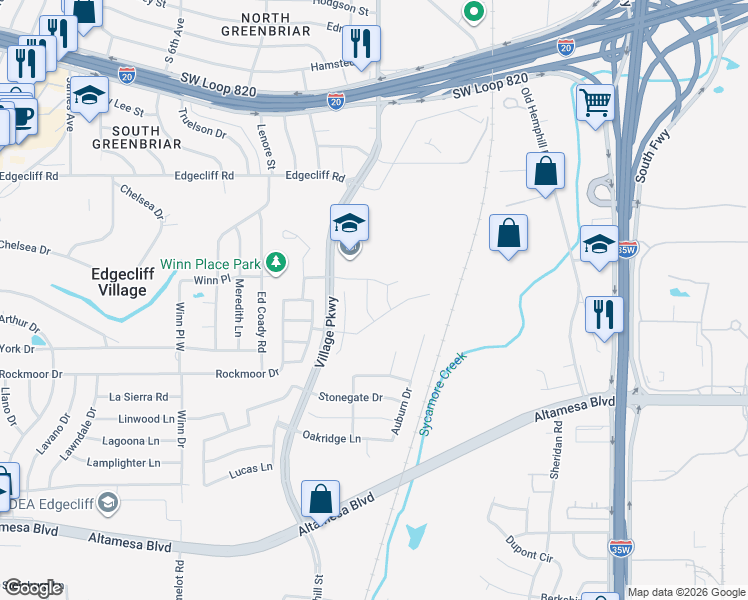 map of restaurants, bars, coffee shops, grocery stores, and more near 7 Winship Drive in Edgecliff Village