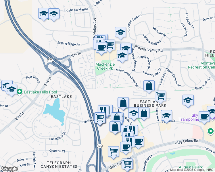 map of restaurants, bars, coffee shops, grocery stores, and more near 2300 Boswell Court in Chula Vista